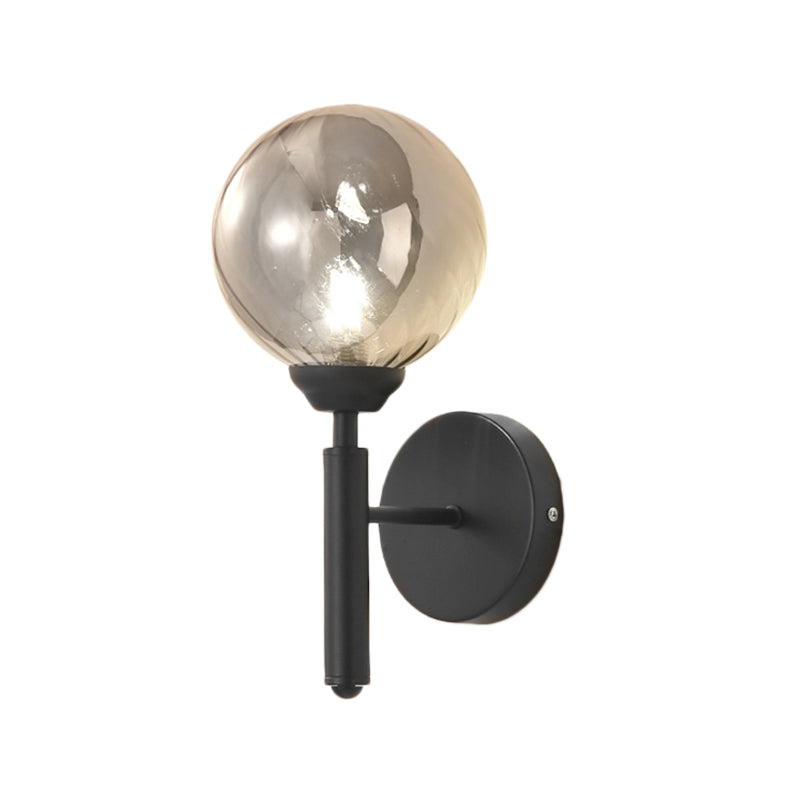 Modern Round Smoked Glass Wall Mounted Lamp In Black - Single Bulb Bedroom Sconce Light