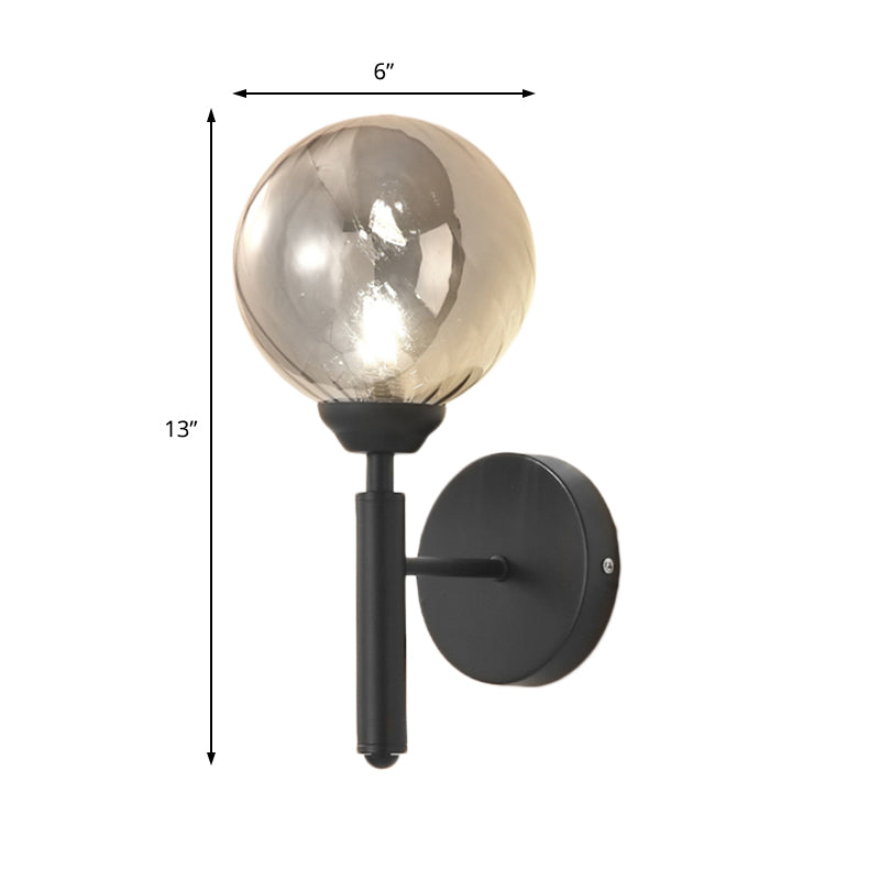Modern Round Smoked Glass Wall Mounted Lamp In Black - Single Bulb Bedroom Sconce Light
