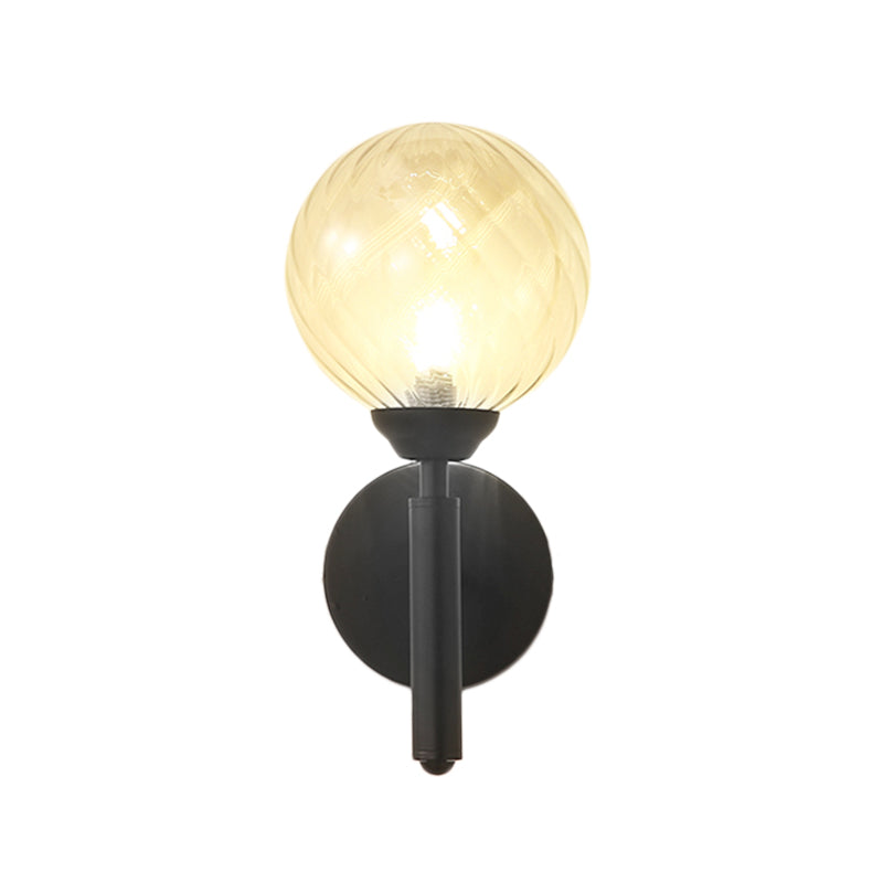 Black Modern Globe Wall Light With Clear Textured Glass And 1 Bulb