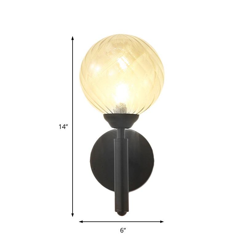 Black Modern Globe Wall Light With Clear Textured Glass And 1 Bulb