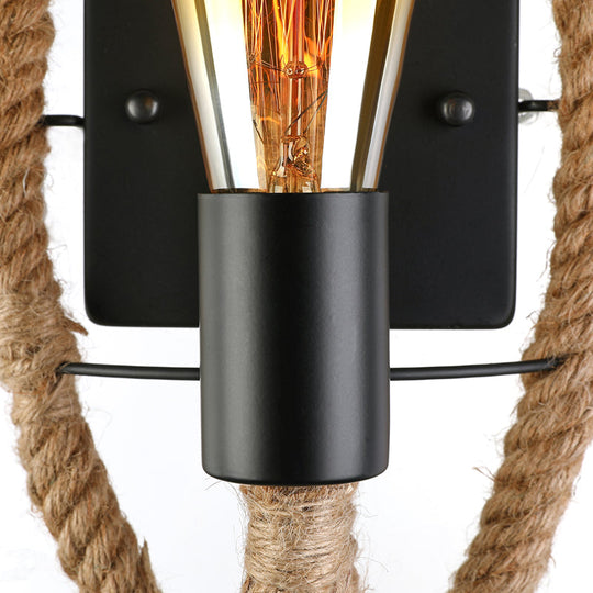 Nautical Style Rope Wall Sconce Lighting - Black Finish Round/Oval Shape 1 Light