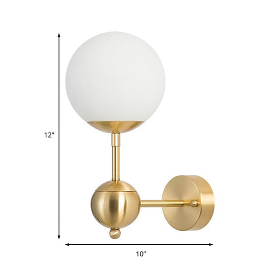 Modern Globe Wall Sconce Light In Brass With White Glass - Bathroom Lighting Fixture