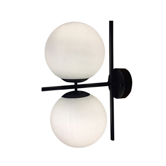 Modern Black Opal Glass Spherical Wall Light Fixture For Living Room