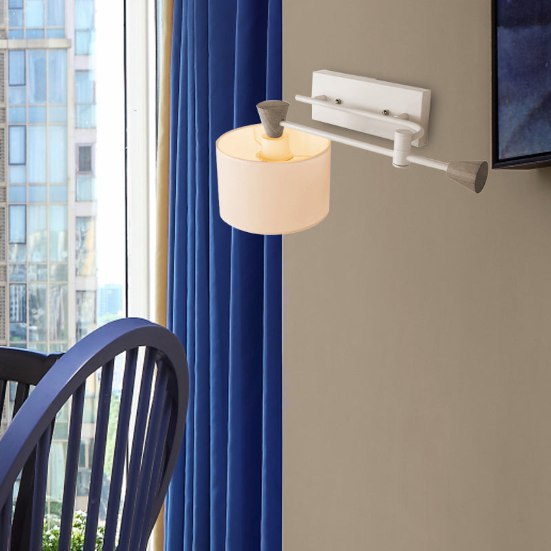 Industrial Loft White Fabric Drum Shade Wall Mount Sconce Light - Adjustable Bedroom Lighting