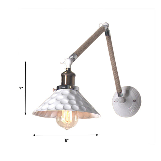 Industrial Style Metal Conic Wall Sconce With Swing Arm - 1 Light Corridor In White