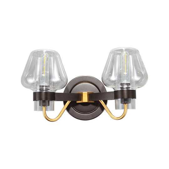 Modern Black Sconce Light With Clear Glass Mushroom Shade - 2-Light Wall Lamp For Bedroom