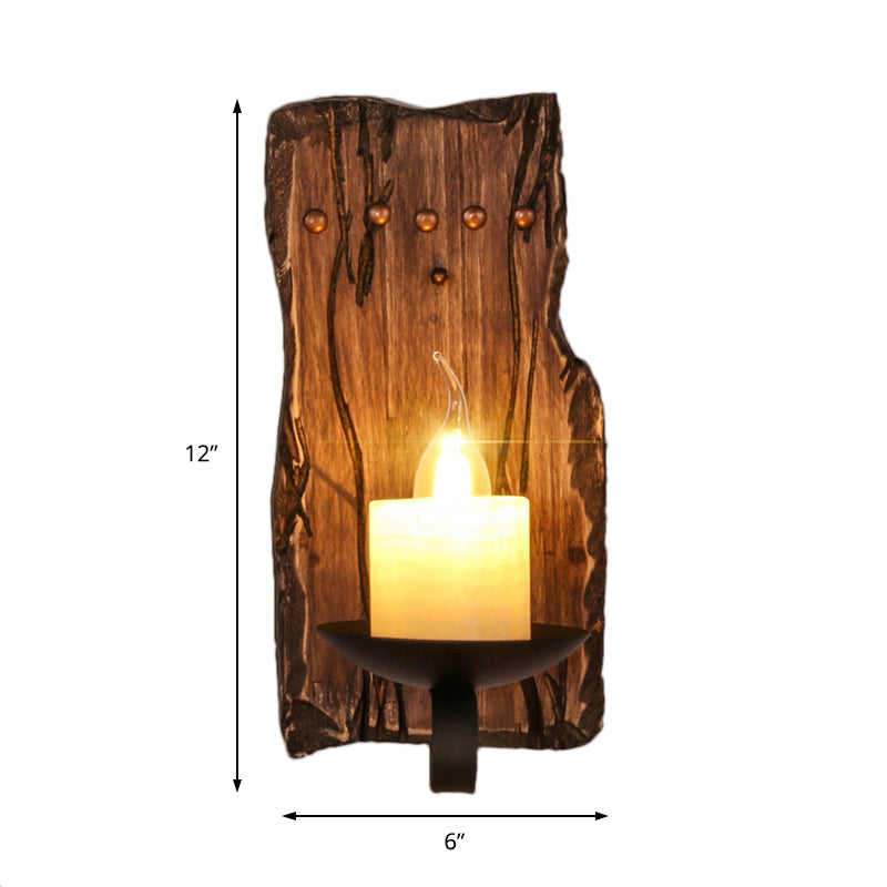 Coastal Marble Cylinder Coffee Shop Wall Light Fixture - 1 Brown Sconce Lamp With Wooden Base
