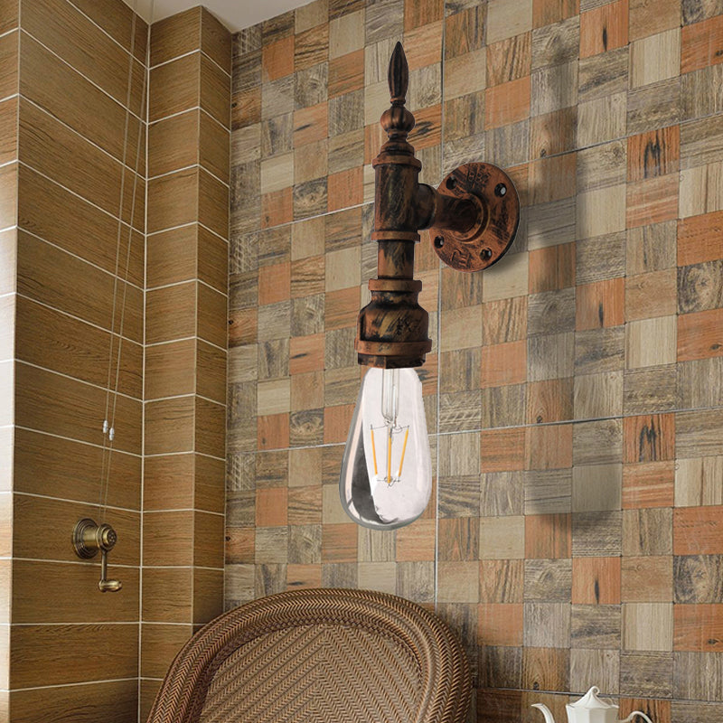 Iron Industrial Style Wall Sconce With Exposed Bulb For Bedroom Rustic Bronze/Rust Pipe Lamp Rust