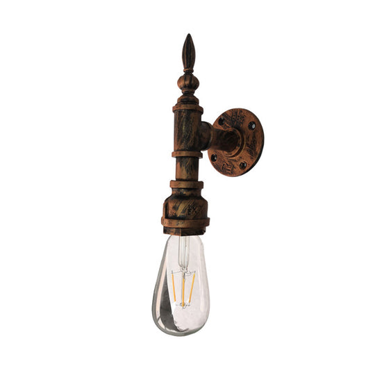 Iron Industrial Style Wall Sconce With Exposed Bulb For Bedroom Rustic Bronze/Rust Pipe Lamp