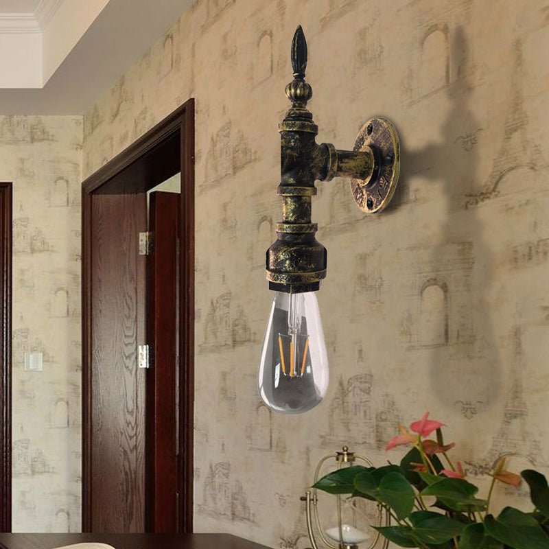 Iron Industrial Style Wall Sconce With Exposed Bulb For Bedroom Rustic Bronze/Rust Pipe Lamp Bronze