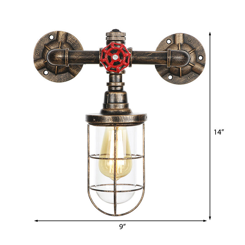 Rustic Water Pipe Iron Wall Sconce Lamp: Vintage 1-Light Fixture For Bathrooms (Aged Brass)