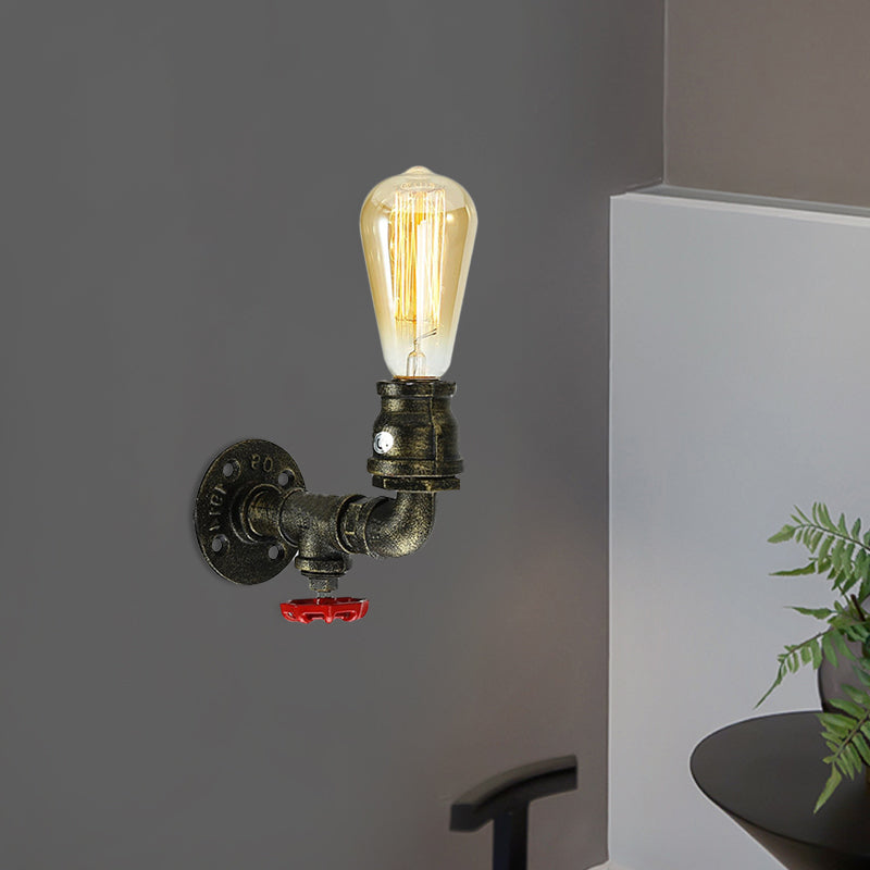 Bronze Plumbing Pipe Sconce Light With Water Valve - Perfect For Restaurants And Homes