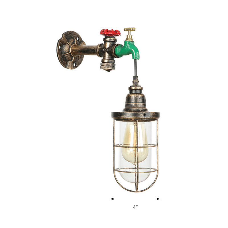 Steampunk Metal Wall Lamp Vintage Faucet Design 1 Bulb Balcony Sconce In Antique Bronze