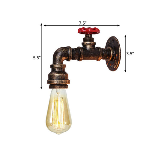 Farmhouse Iron Conduit Wall Sconce Light: 1-Head Living Room Fixture In Bronze With Valve