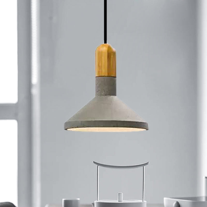 1-Light Cement Red/Black/Wood Hanging Lamp - Loft Style Pendant Ceiling Light for Dining Table