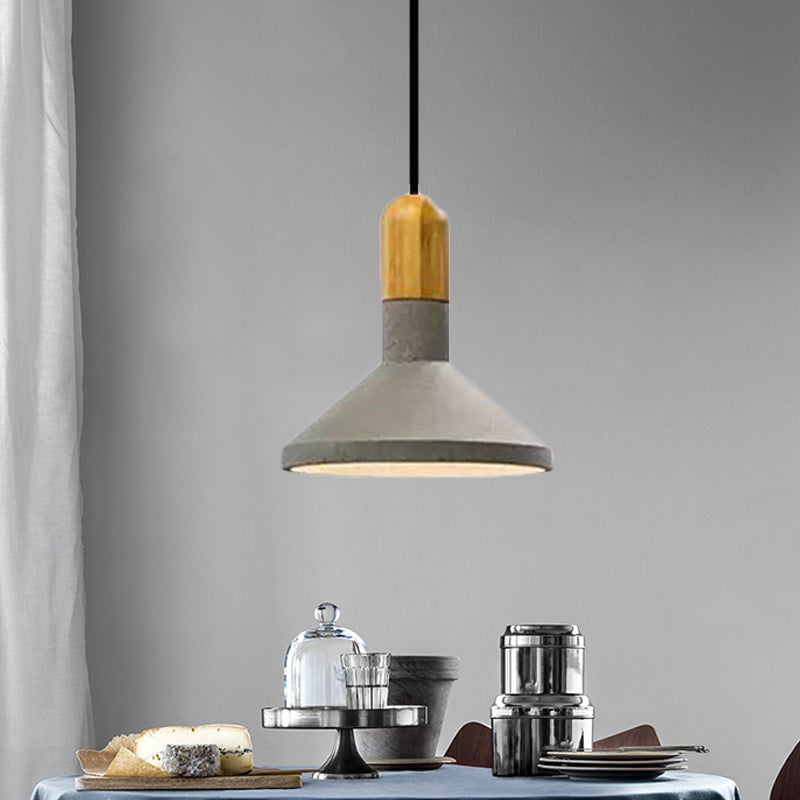 Loft Style Hanging Lamp With Cement Red/Black And Wood Finish - Perfect For Dining Table