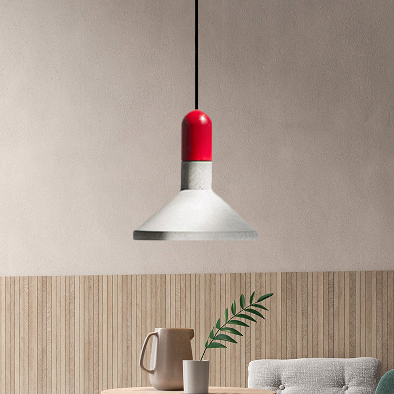Loft Style Hanging Lamp With Cement Red/Black And Wood Finish - Perfect For Dining Table
