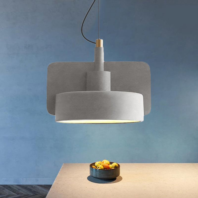 Minimalist Hanging Light: Cement Shallow Bowl Fixture for 1 Bulb, Perfect for Dining Table in Red/Grey/Yellow