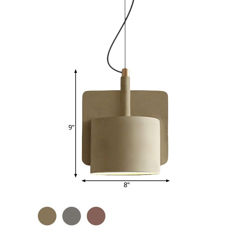 Nordic Single-Bulb Half Shade Pendant Light In Red/Grey/Yellow For Bedside