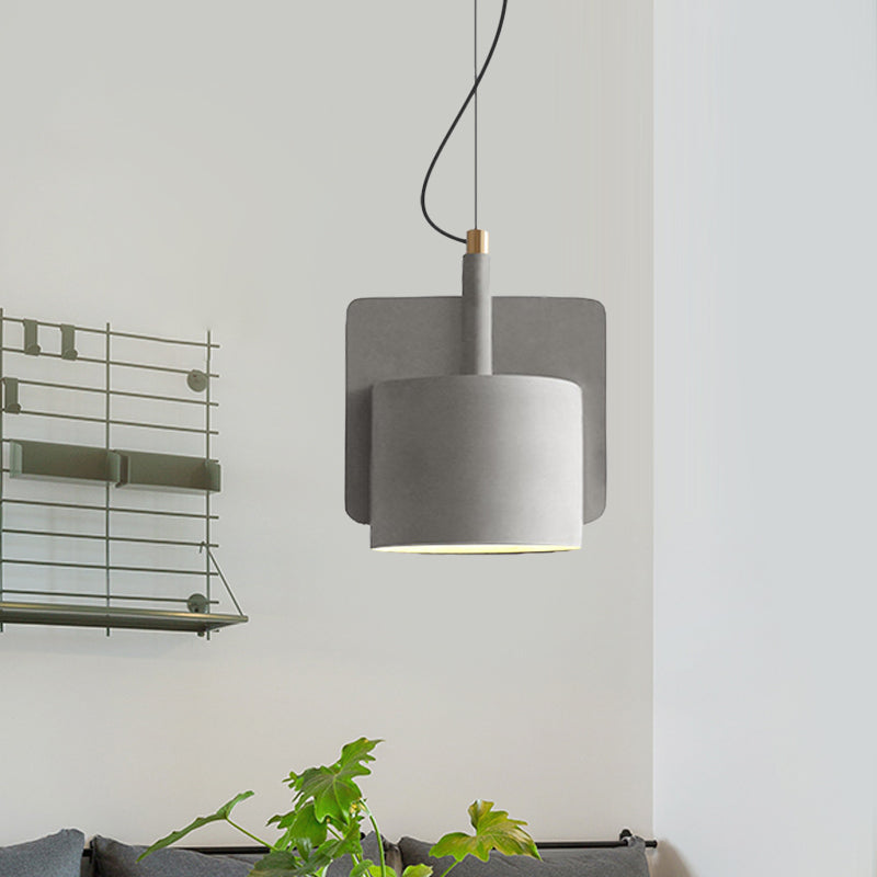 Nordic Single-Bulb Half Shade Pendant Light In Red/Grey/Yellow For Bedside Grey