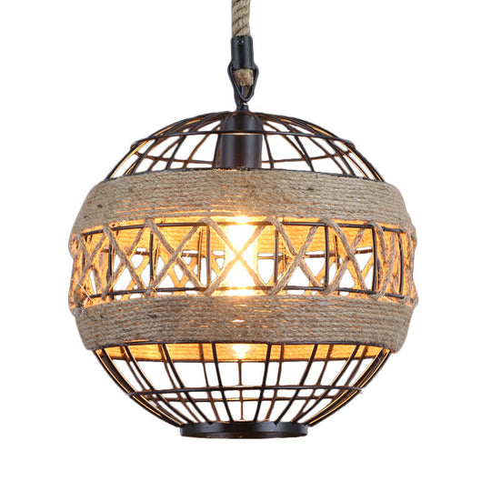 Rustic Industrial Style Spherical  Suspension Lamp in Black
