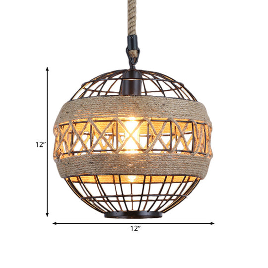 Rustic Industrial Style Spherical  Suspension Lamp in Black