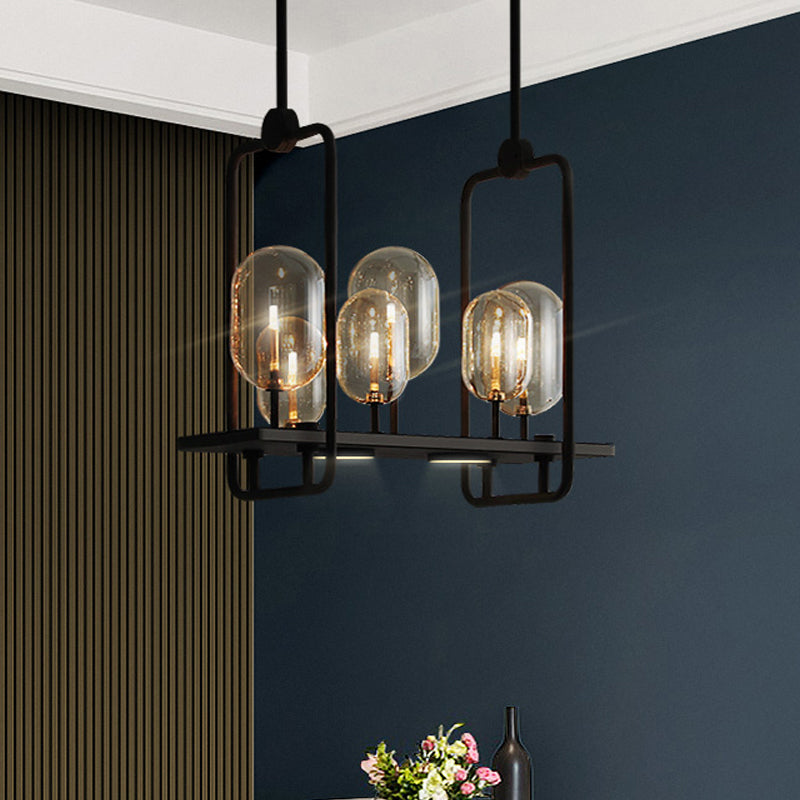 Industrial Amber Glass Hanging Light Fixture - Capsule Restaurant Island Lighting (6/8 Bulbs Black)