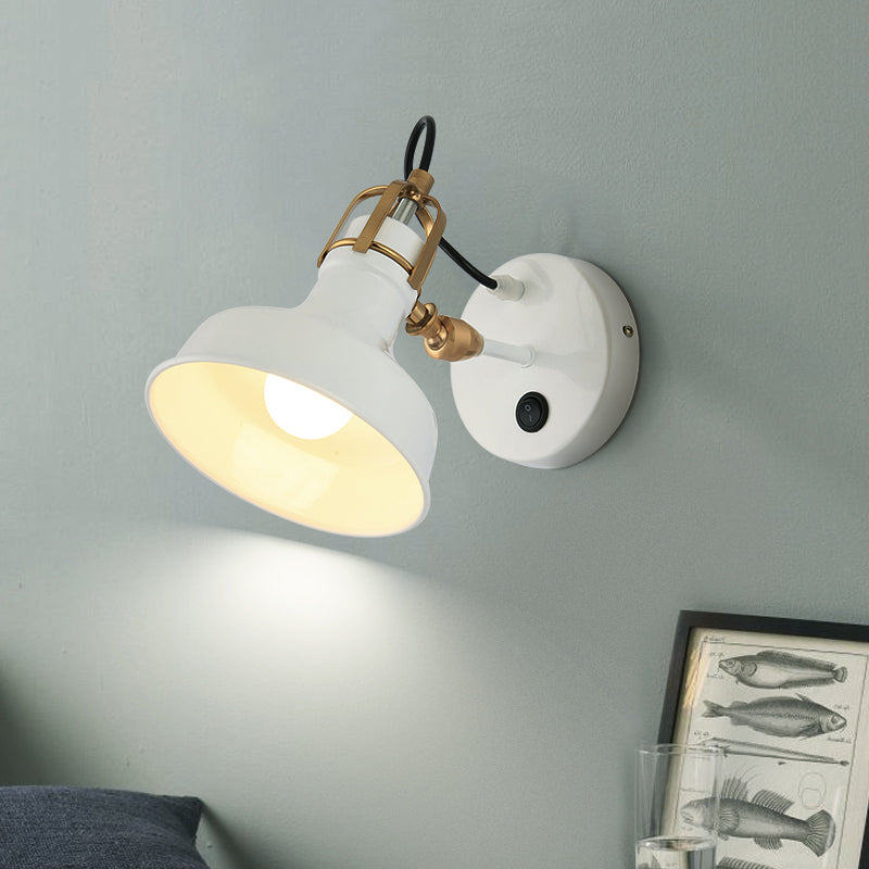 Rotatable Industrial White Urn Wall Sconce - Metallic Bedside Lamp Fixture With 1 Bulb