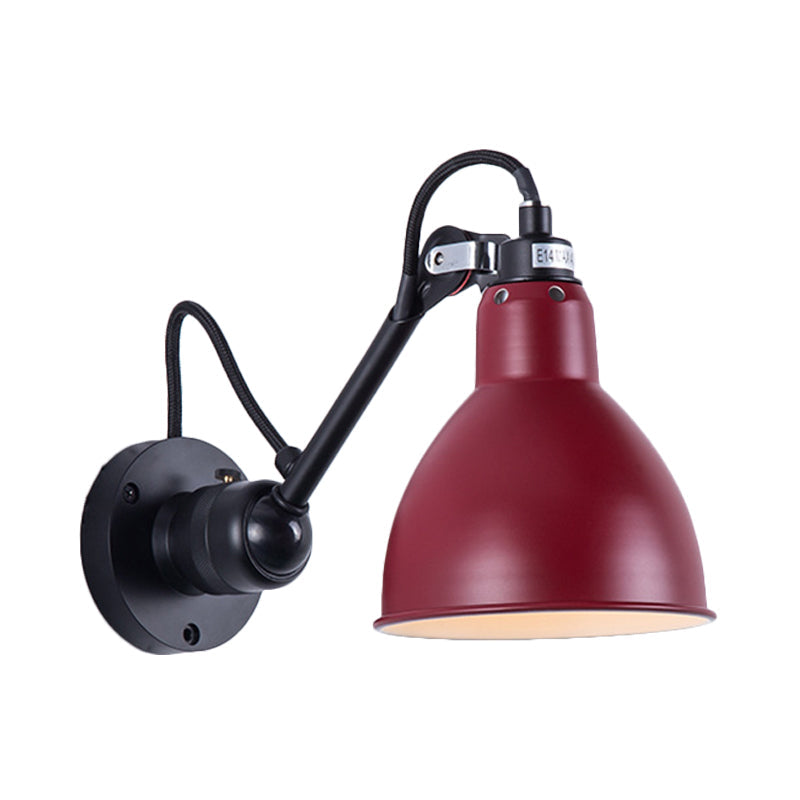 Industrial Black/Red/Yellow Swing Arm Wall Reading Lamp Single Bowl Shade Sconce Light