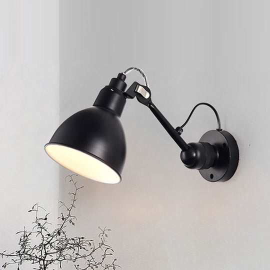 Industrial Black/Red/Yellow Swing Arm Wall Reading Lamp Single Bowl Shade Sconce Light