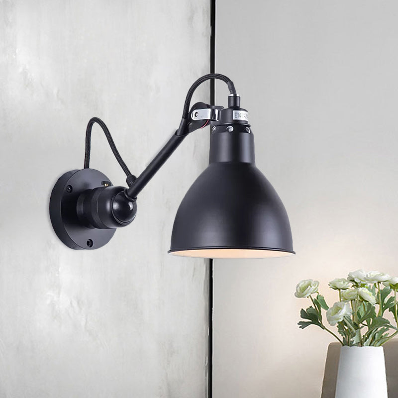 Industrial Black/Red/Yellow Swing Arm Wall Reading Lamp Single Bowl Shade Sconce Light Black