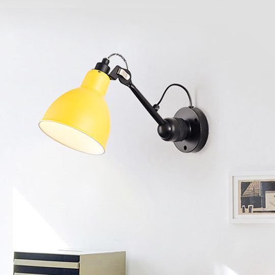 Industrial Black/Red/Yellow Swing Arm Wall Reading Lamp Single Bowl Shade Sconce Light Yellow