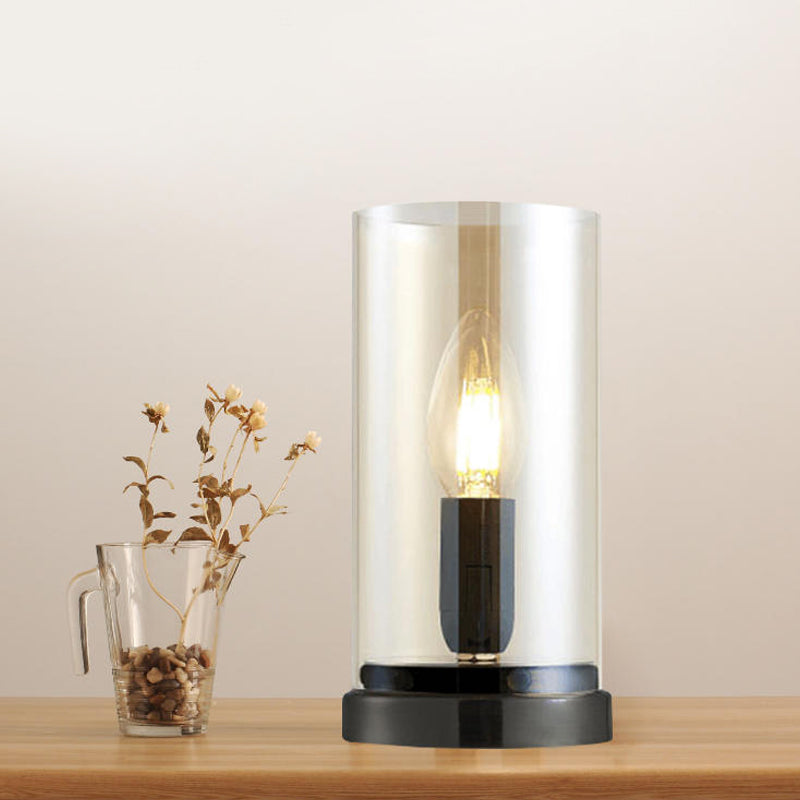 Modern Black Table Lamp With Clear Glass Cylinder Shade Perfect For Living Room Or Bedroom Lighting