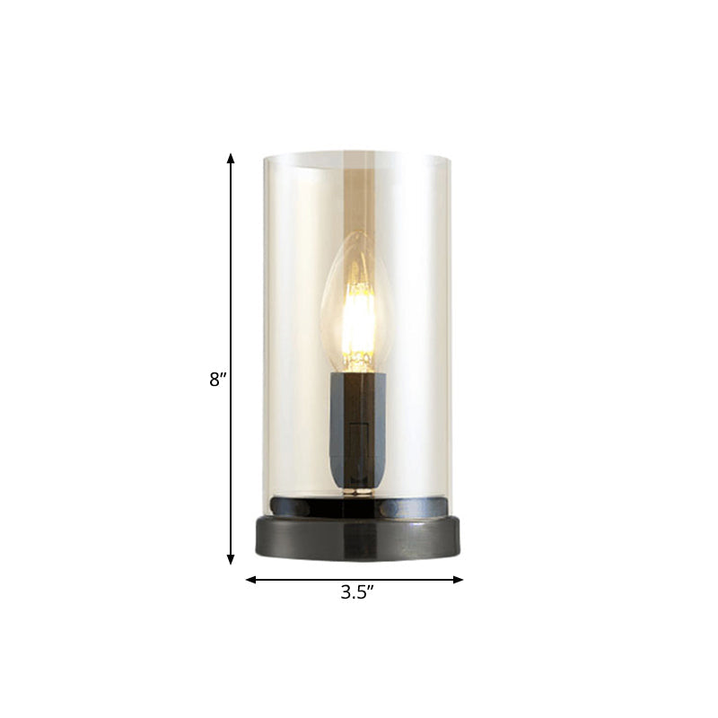 Modern Black Table Lamp With Clear Glass Cylinder Shade Perfect For Living Room Or Bedroom Lighting