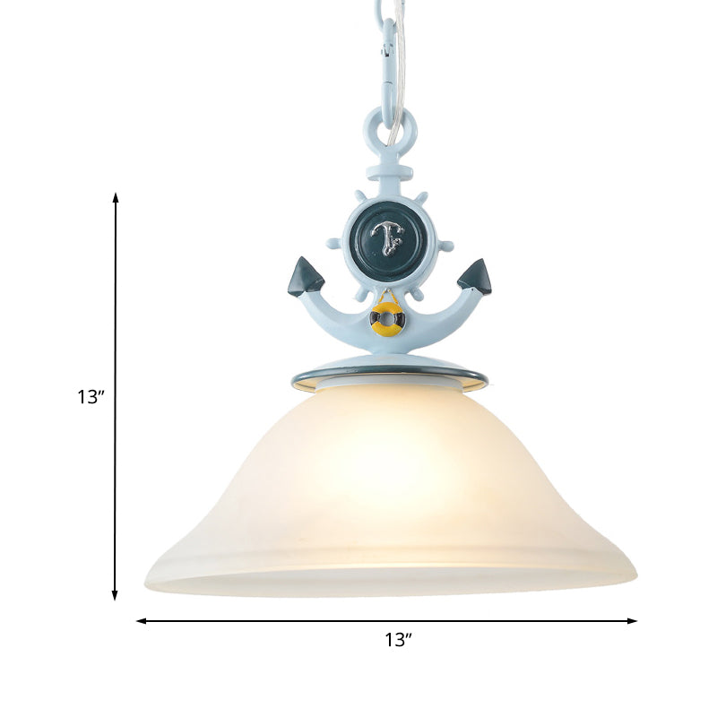 Blue Anchor Frosted Glass Bell Hanging Light For Kids Room