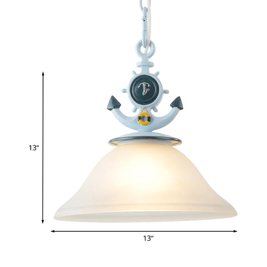 Blue Anchor Frosted Glass Bell Hanging Light For Kids Room