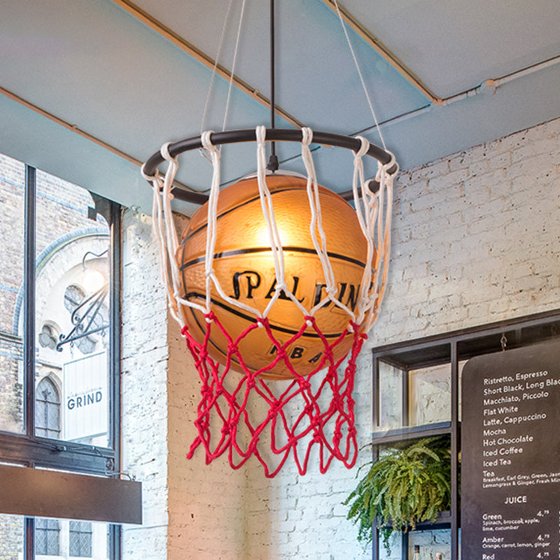 Kids Brown Basketball Ceiling Light With Acrylic Shade 1-Light Restaurant Hanging Lamp