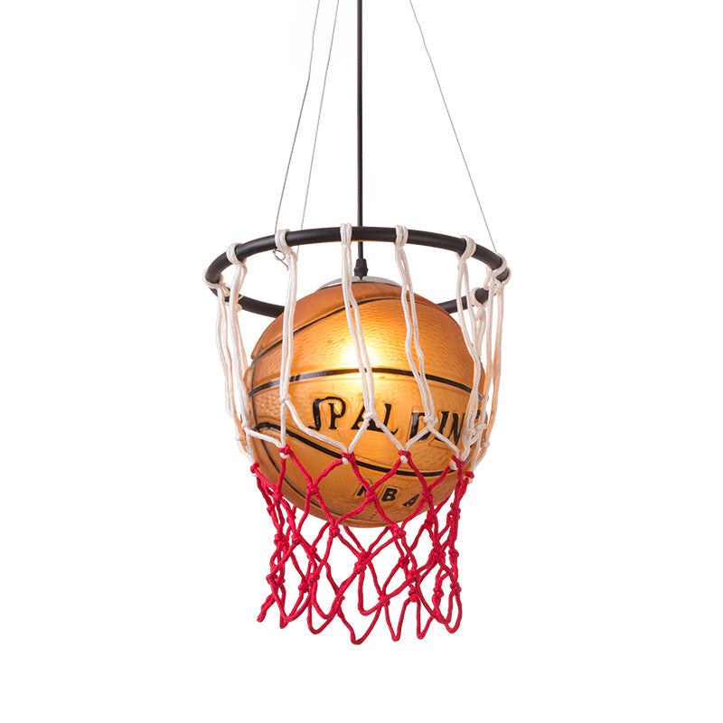 Kids Brown Basketball Ceiling Light With Acrylic Shade 1-Light Restaurant Hanging Lamp