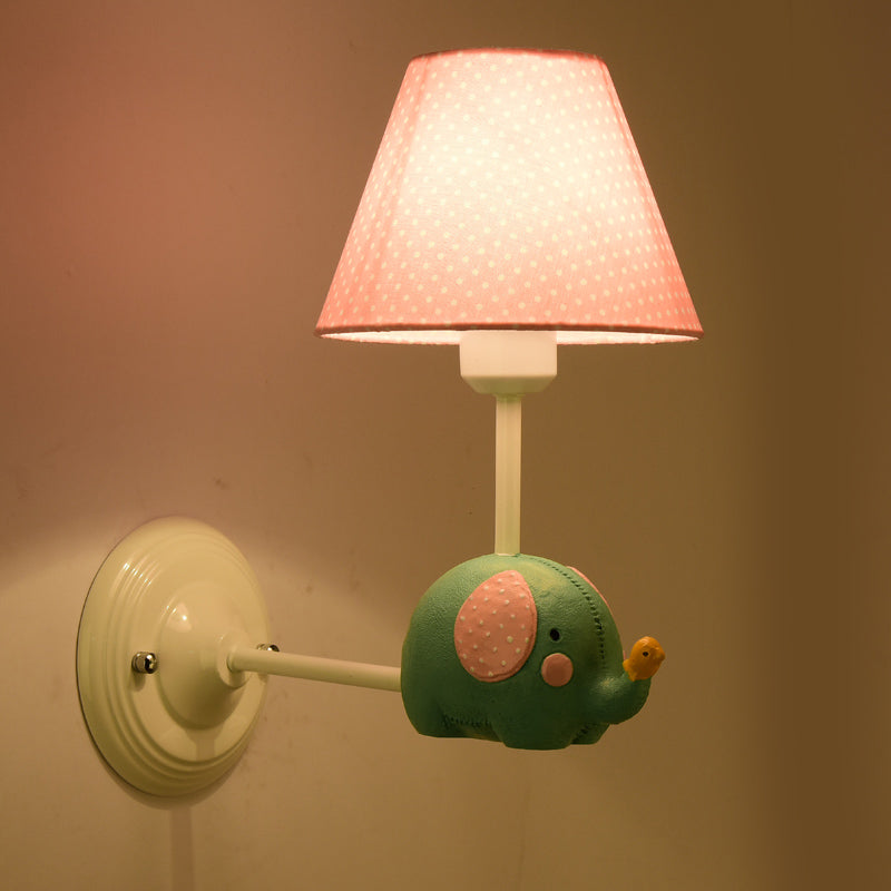 Kids Elephant Wall Lamp Iron 1-Light Sconce With Pink/Blue Shade - Perfect For Child Bedroom Pink