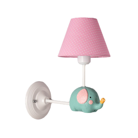 Kids Elephant Wall Lamp Iron 1-Light Sconce With Pink/Blue Shade - Perfect For Child Bedroom