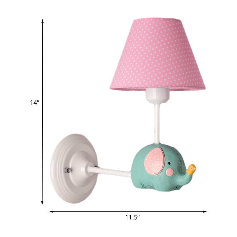 Kids Elephant Wall Lamp Iron 1-Light Sconce With Pink/Blue Shade - Perfect For Child Bedroom