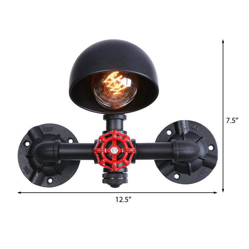Steampunk Domed Wall Lamp: Valve Wheel Fixture Metallic 1 Head Black - Perfect For Living Room