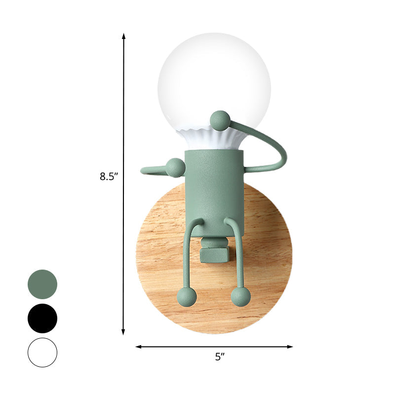 Fun Robot Design Bedside Wall Sconce With Single Iron Lamp Socket For Kids - Available In Grey Green