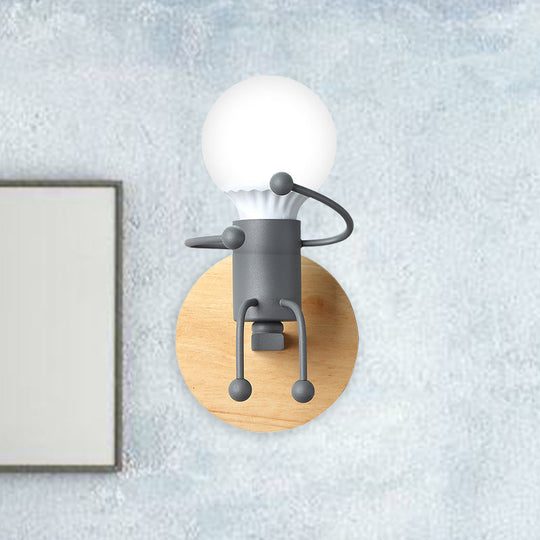 Fun Robot Design Bedside Wall Sconce With Single Iron Lamp Socket For Kids - Available In Grey Green