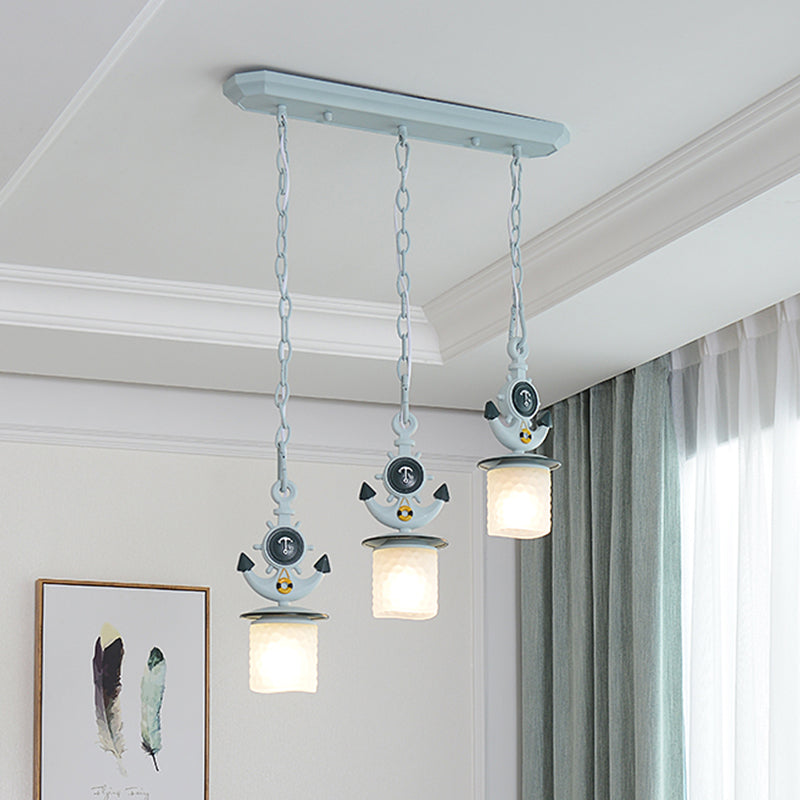 Opal Glass Kids Cluster Pendant Light With 3 Bulbs - Blue Bedroom Down Lighting / Linear