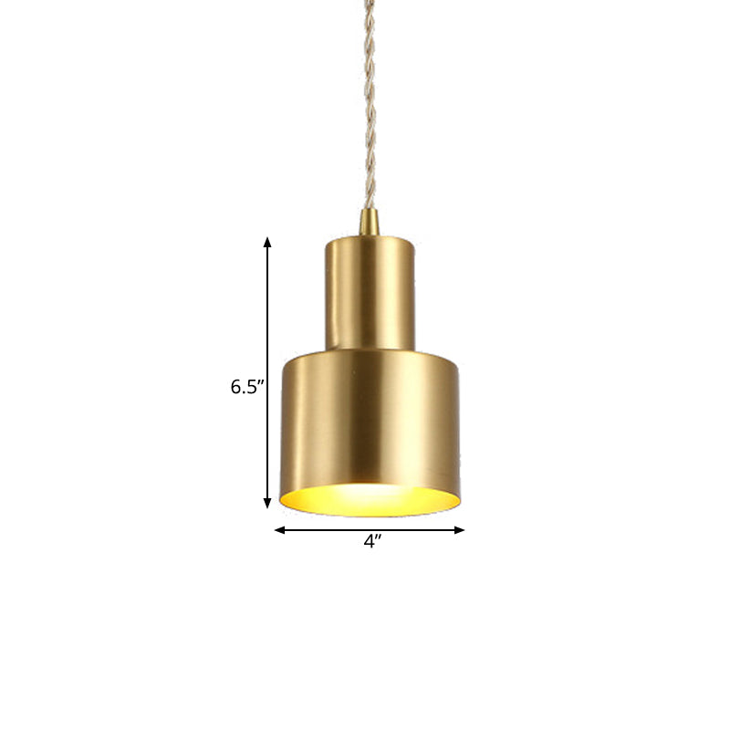 Gold Colonial Cylinder Pendant Light - 1 Bulb Iron Ceiling Lamp For Bedroom