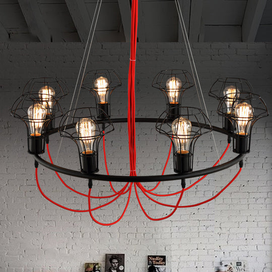 Iron Mushroom Cage Chandelier Light - Industrial 8 Heads Pendant Lamp For Restaurants Black