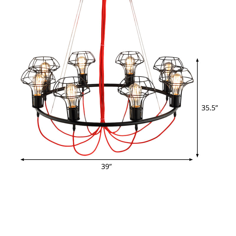 Iron Mushroom Cage Chandelier Light Industrial Pendant Lamp - 8 Heads, Black - Ideal for Restaurants
