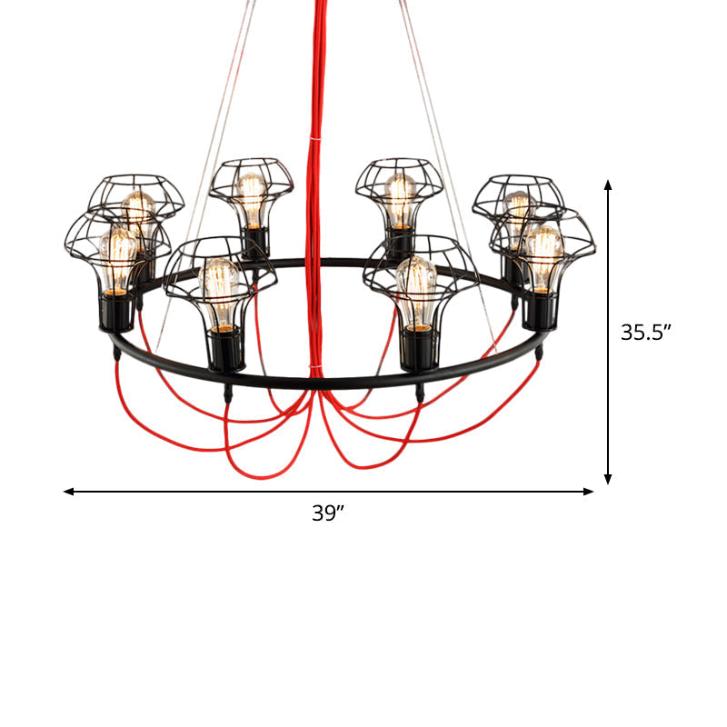 Iron Mushroom Cage Chandelier Light - Industrial 8 Heads Pendant Lamp For Restaurants Black