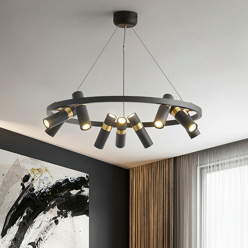 Modern Black Metal Pipe Pendant Chandelier - 6/9 Heads, Round Design - Ideal for Bedroom Ceiling Lighting